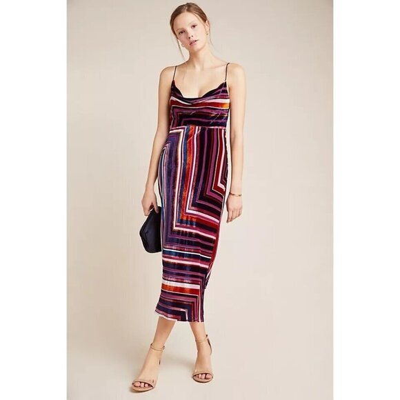 By Anthropologie Tina striped velvet midi slip column dress - Picture 1 of 8